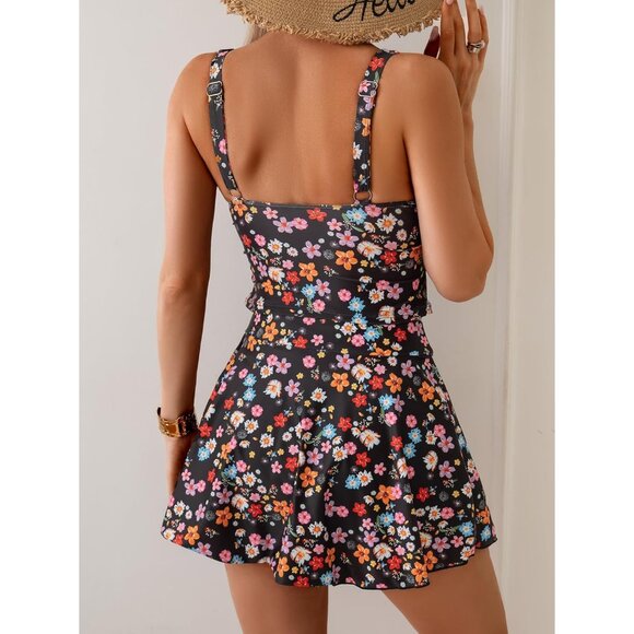 Women's Tummy Control Tankini Swimsuit Two Piece Bathing Suit High Waisted - Picture 3 of 5